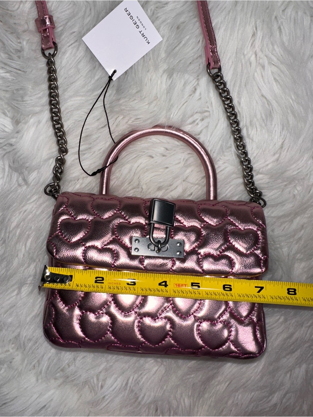Kurt Geiger • The Brixton Quilted Heart Metallic Leather Top Handle Purse - Picture 4 of 17